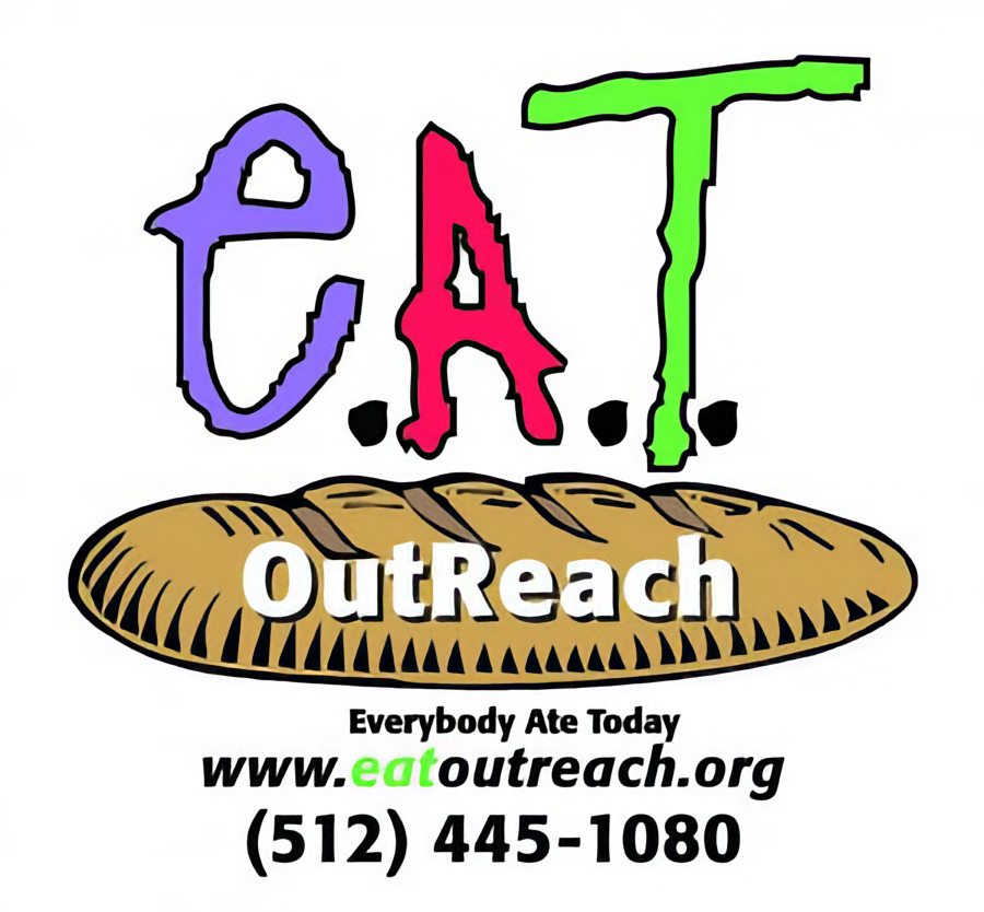 E.A.T. (Everybody Ate Today) Outreach program logo, visit www.eatoutreach.org or call 512-445-1080 to volunteer or for more information