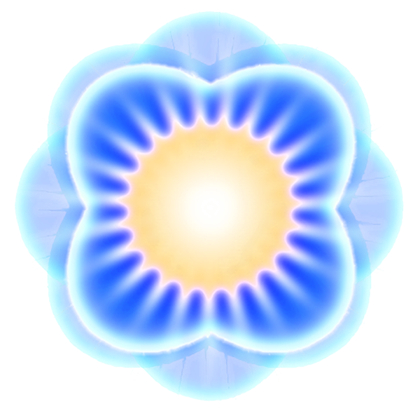 Blue flower blossoming with a light burst in the center, symbolizing the growth and enlightenment of the Eternal Way
